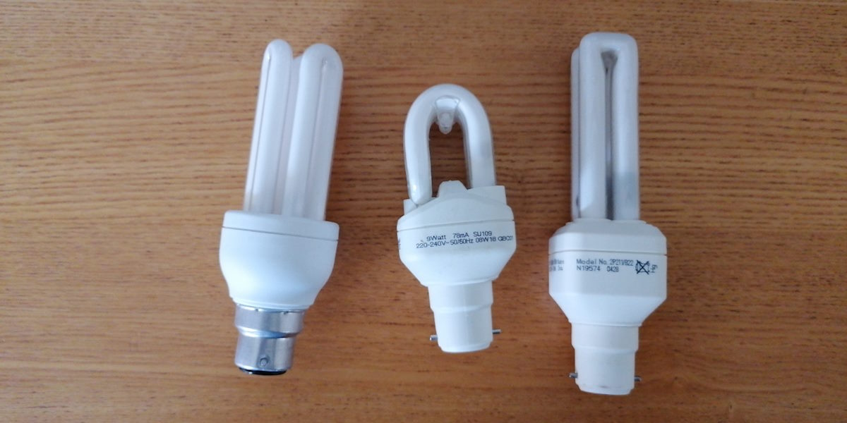 Three compact fluorescent lamp light bulbs