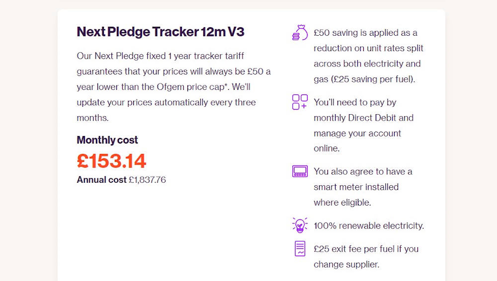 Eon Next quote for Pledge variable tracker tariff