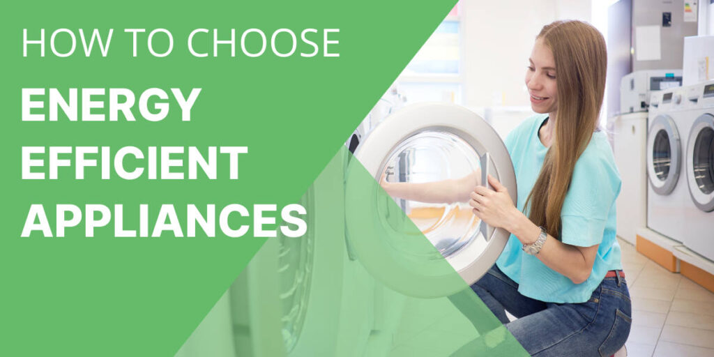 Customer choosing an energy efficient washing machine in an appliance shop