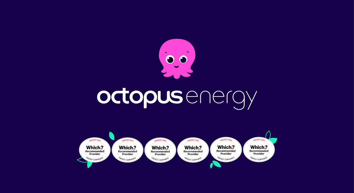 Octopus Energy logo with Which? Recommended Provider badges