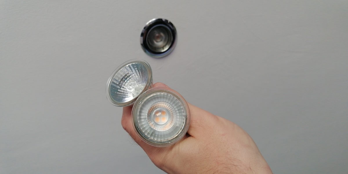 Replacing halogen spotlight with energy efficient LED bulb
