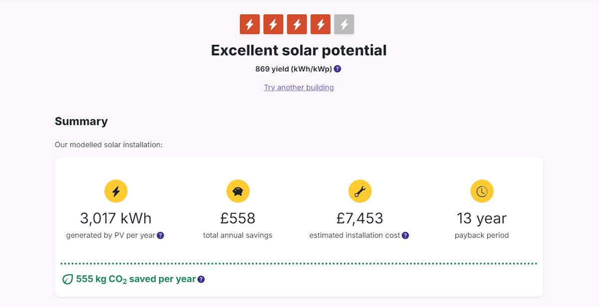 Solar Wizard calculator results page